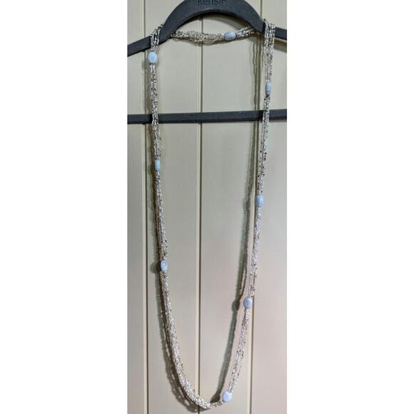 Long Necklace Beaded Mixed Beads Faux Pearls 5 Strand Glass 24" Drop - Picture 2 of 7